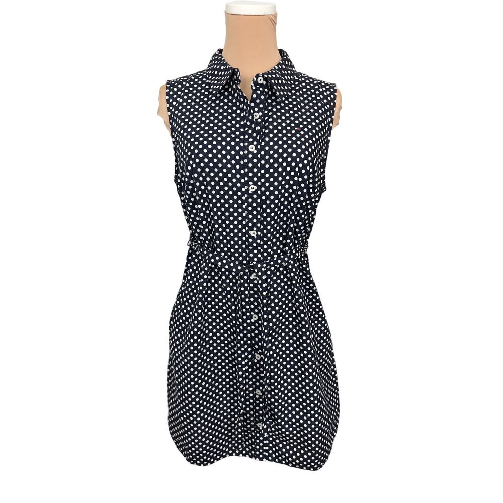 Tommy Hilfiger Polka Dot Dress Women’s 12 Navy White Preppy Classic